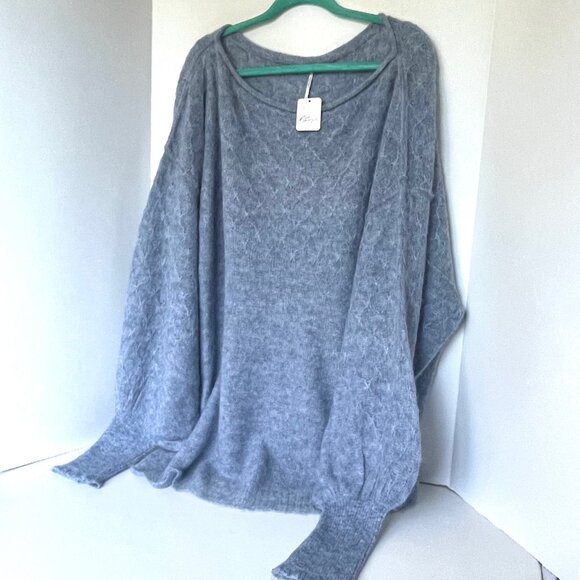 Free People Bali Samara One-Shoulder Sweater Celeste Alpaca Blend Tunic Blue - Picture 5 of 11